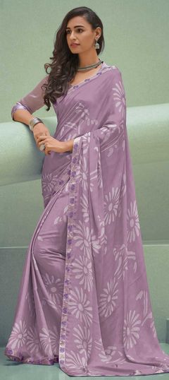 Purple and Violet color Saree in Georgette fabric with Printed work