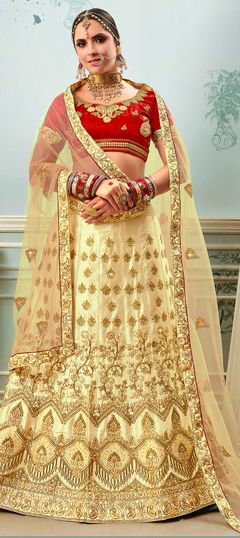 Beige and Brown color Lehenga in Satin Silk fabric with Embroidered, Stone, Thread, Zari work