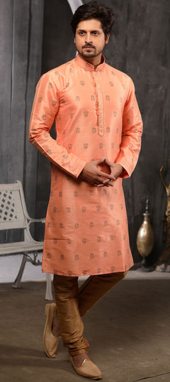 Pink and Majenta color Kurta Pyjamas in Brocade, Jacquard fabric with Lace work