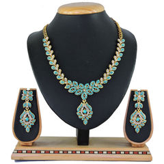 Blue, White and Off White color Necklace in Metal Alloy studded with CZ Diamond & Gold Rodium Polish : 1609633