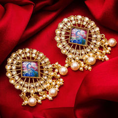 Gold Rodium Polish Beige and Brown color Earrings in Metal Alloy studded with CZ Diamond