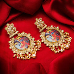 Gold Rodium Polish Beige and Brown color Earrings in Metal Alloy studded with CZ Diamond, Pearl