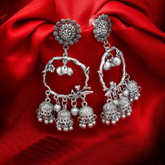 Silver Rodium Polish Silver color Earrings in Metal Alloy studded with Beads