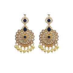 Gold Rodium Polish Beige and Brown, Blue color Earrings in Brass studded with CZ Diamond, Pearl