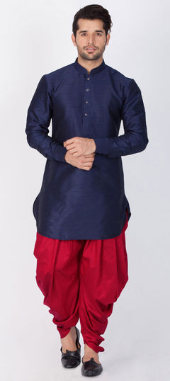 Blue color Dhoti Kurta in Dupion Silk fabric with Thread work