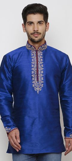 Purple and Violet color Kurta in Dupion Silk fabric with Embroidered, Thread work