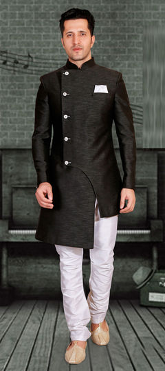 Black and Grey color IndoWestern Dress in Silk fabric with Thread work