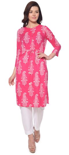 Pink and Majenta color Tunic with Bottom in Cotton fabric with Printed work