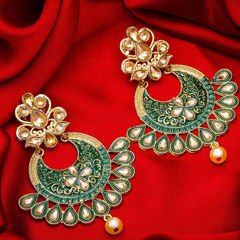 Gold Rodium Polish Beige and Brown, Blue color Earrings in Metal Alloy studded with CZ Diamond, Pearl