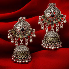 Silver Rodium Polish Silver color Earrings in Metal Alloy studded with Beads
