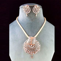 White and Off White color Pendant in Copper studded with Austrian diamond, CZ Diamond & Gold Rodium Polish : 1613046