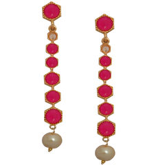 Gold Rodium Polish Pink and Majenta color Earrings in Brass studded with Kundan