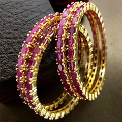 Gold Rodium Polish Pink and Majenta color Bangles in Copper studded with CZ Diamond