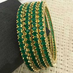 Gold Rodium Polish Green color Bangles in Copper studded with CZ Diamond