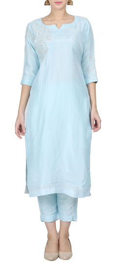 Blue color Tunic with Bottom in Silk fabric with Cut Dana, Thread, Zari work