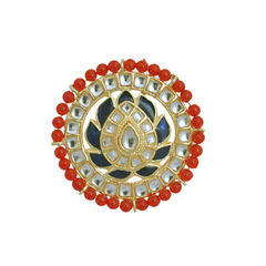 Gold Rodium Polish Multicolor color Ring in Brass studded with Kundan