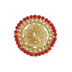 Gold Rodium Polish Red and Maroon color Ring in Brass studded with Kundan