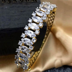 Gold Rodium Polish White and Off White color Bracelet in Copper studded with Austrian diamond, CZ Diamond