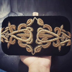 Black and Grey color Clutches in Synthetic fabric with Zardozi work