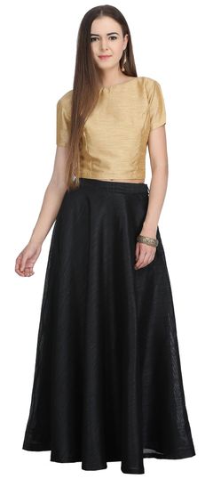 Black and Grey, Gold color Tunic with Bottom in Dupion Silk fabric with Thread work