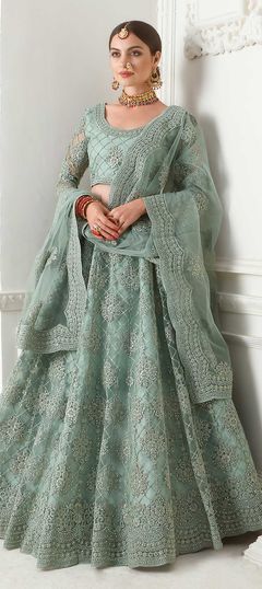 Engagement, Festive, Reception Blue color Lehenga in Net fabric with A Line Embroidered, Resham, Thread work : 1618383