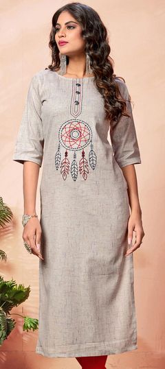 Black and Grey color Kurti in Cotton fabric with Embroidered, Resham, Thread work