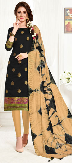 Black and Grey color Salwar Kameez in Cotton fabric with Weaving work