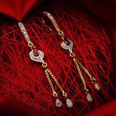 Gold Rodium Polish Pink and Majenta, White and Off White color Earrings in Metal Alloy studded with Austrian diamond