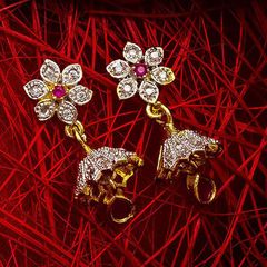 Gold Rodium Polish Pink and Majenta, White and Off White color Earrings in Metal Alloy studded with Austrian diamond