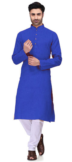 Blue color Kurta Pyjamas in Cotton fabric with Thread work