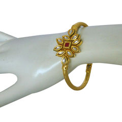 Gold Rodium Polish Red and Maroon color Bracelet in Brass studded with Kundan