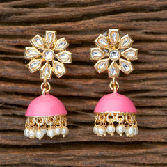 Gold Rodium Polish White and Off White color Earrings in Brass studded with Kundan, Pearl