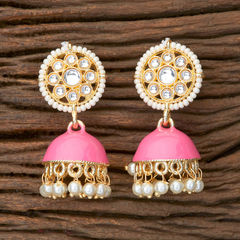 Gold Rodium Polish White and Off White color Earrings in Brass studded with Kundan, Pearl