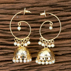 Gold Rodium Polish White and Off White color Earrings in Brass studded with Pearl