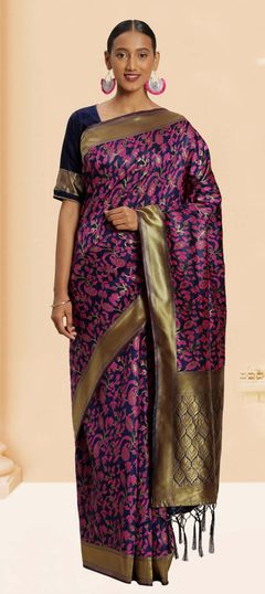 Multicolor color Saree in Banarasi Silk, Silk fabric with Weaving work
