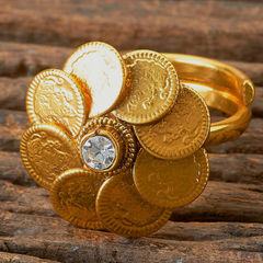 Gold Rodium Polish White and Off White color Ring in Brass studded with CZ Diamond