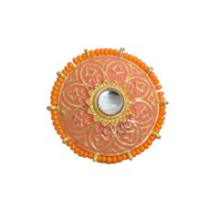 Gold Rodium Polish Multicolor color Ring in Brass studded with Kundan, Pearl