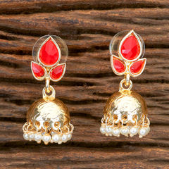 Red and Maroon color Earrings in Brass studded with Kundan, Pearl & Gold Rodium Polish : 1621529