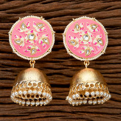 Pink and Majenta color Earrings in Brass studded with Kundan, Pearl & Gold Rodium Polish : 1621535