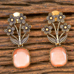 Pink and Majenta color Earrings in Metal Alloy studded with CZ Diamond & Gold Rodium Polish : 1621553