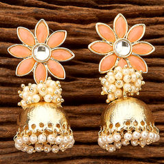 Pink and Majenta color Earrings in Brass studded with Kundan, Pearl & Gold Rodium Polish : 1621566