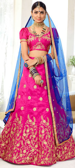 Pink and Majenta color Lehenga in Silk fabric with Embroidered, Moti, Stone, Thread, Zari work