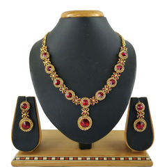 Red and Maroon color Necklace in Metal Alloy studded with CZ Diamond & Gold Rodium Polish : 1621955