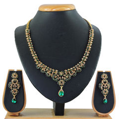 Green color Necklace in Metal Alloy studded with CZ Diamond & Gold Rodium Polish : 1622237