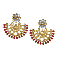 Gold Rodium Polish Red and Maroon, White and Off White color Earrings in Brass, Metal Alloy studded with CZ Diamond, Kundan