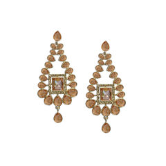 Gold Rodium Polish Beige and Brown color Earrings in Metal Alloy studded with CZ Diamond