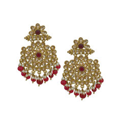 Gold Rodium Polish Red and Maroon, White and Off White color Earrings in Brass studded with CZ Diamond