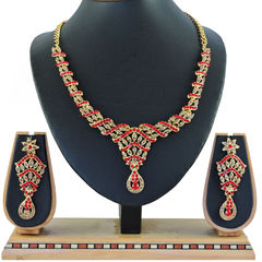 Gold Rodium Polish Red and Maroon color Necklace in Metal Alloy studded with CZ Diamond