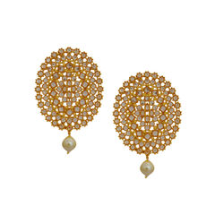 Gold Rodium Polish Beige and Brown color Earrings in Brass studded with CZ Diamond