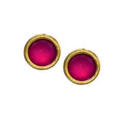 Gold Rodium Polish Pink and Majenta color Earrings in Brass studded with CZ Diamond